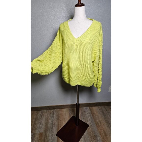 Blu Pepper Yellow Chunky Sweater Oversized Textured Statement Sleeves Size S - Picture 2 of 12